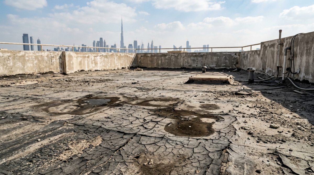 Thermal imaging moisture detection and cracked bitumen membrane repair in Dubai
