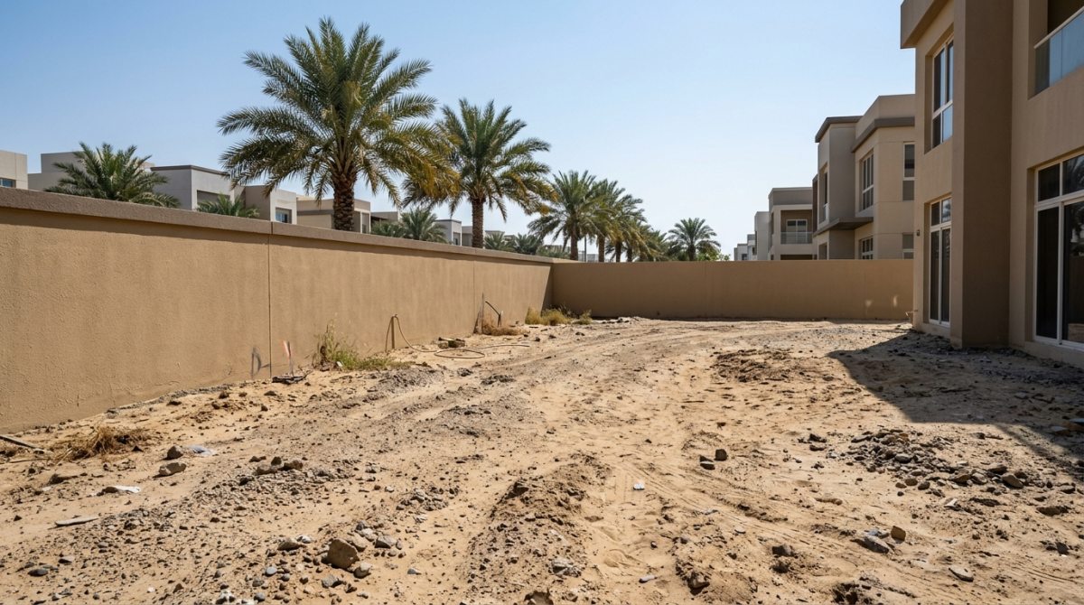 Compacted crushed aggregate sub-base preparation for synthetic lawn in Dubai villa